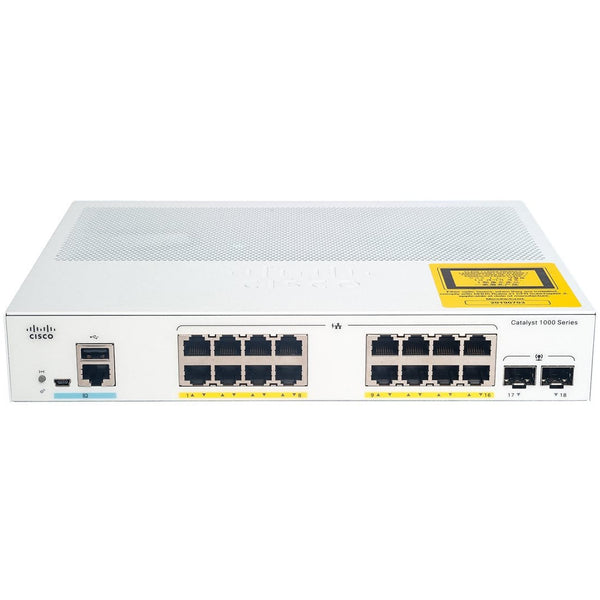 Cisco Cisco Cisco C1000 116x 10/100/1000 Ethernet PoE+ ports and 120W PoE budget, 2x 1G SFP uplinks switch - C1000-16P-2G-L Refurbished